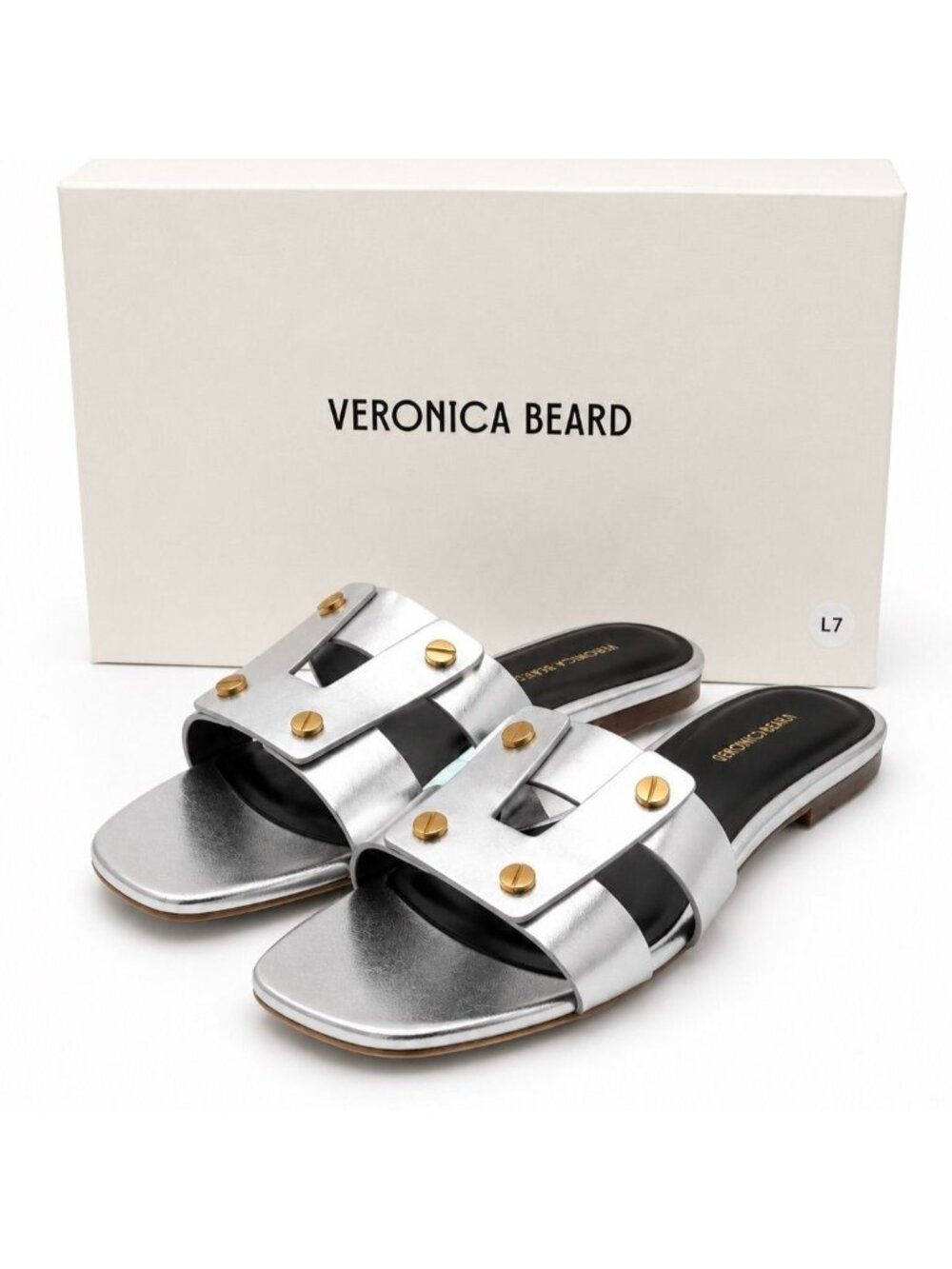 Veronica Beard Via Slide Sandal Silver Leather Studded Womens 11 New